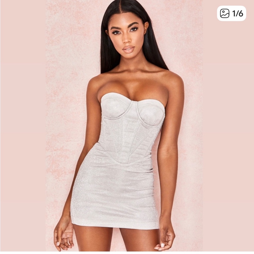 House of CB Shimmering Silver Corset Dress Eevi